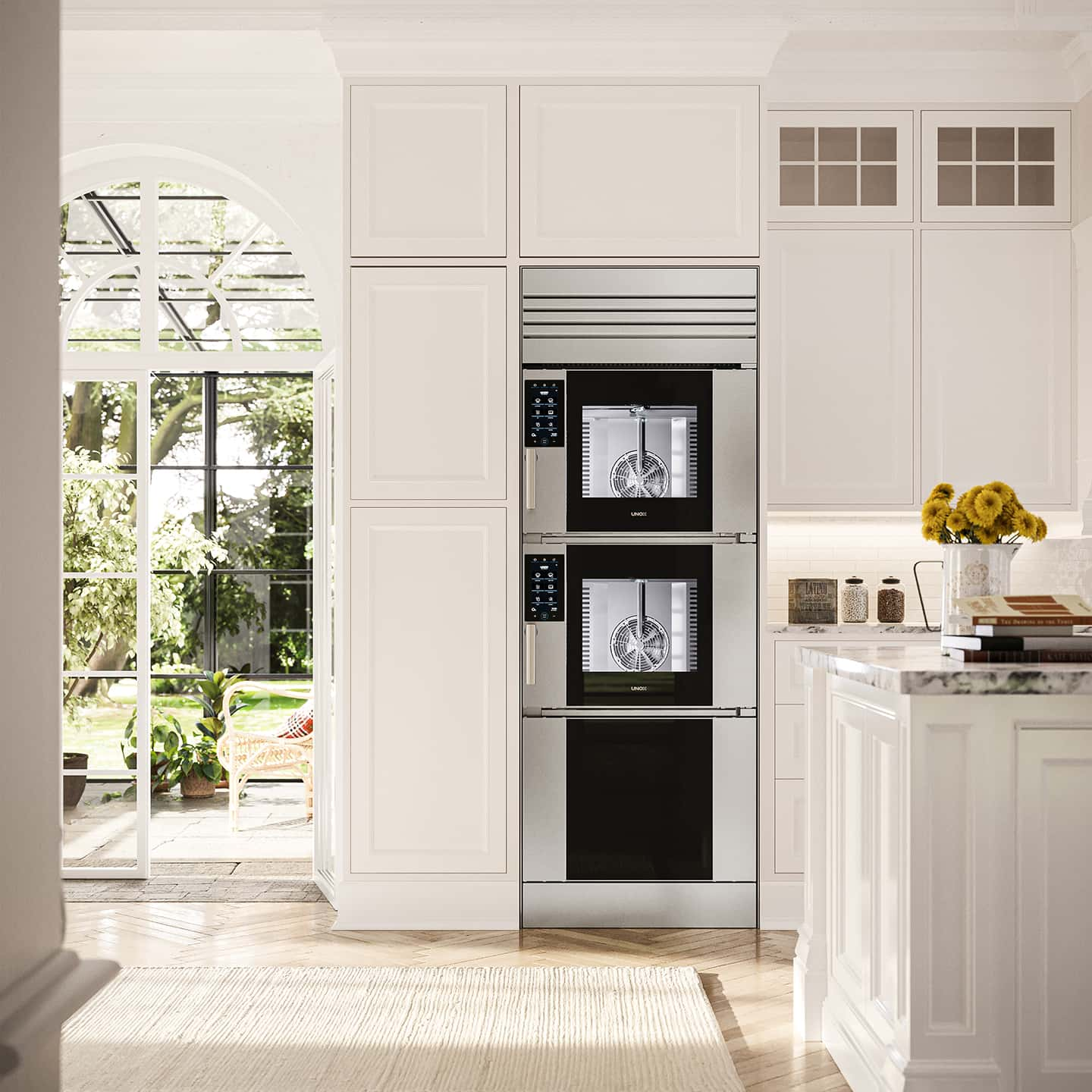 Luxury kitchen with Unox Casa's SuperOven smart oven in a British cottage in Cotswolds